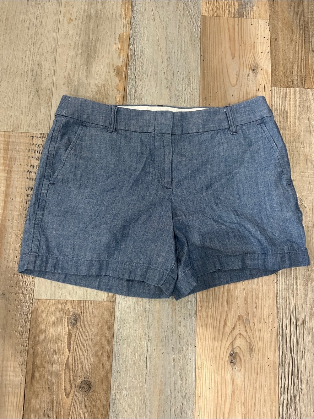 J. Crew Chambray Tailored Cotton Shorts Blue Sz 8 Summer Casual TC0093